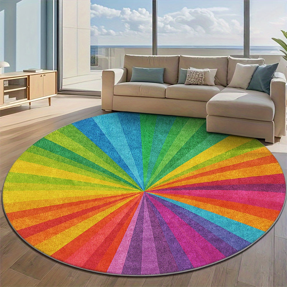 Tapis rond soleil arc-en-ciel, envers à pois, Ø 140 cm net