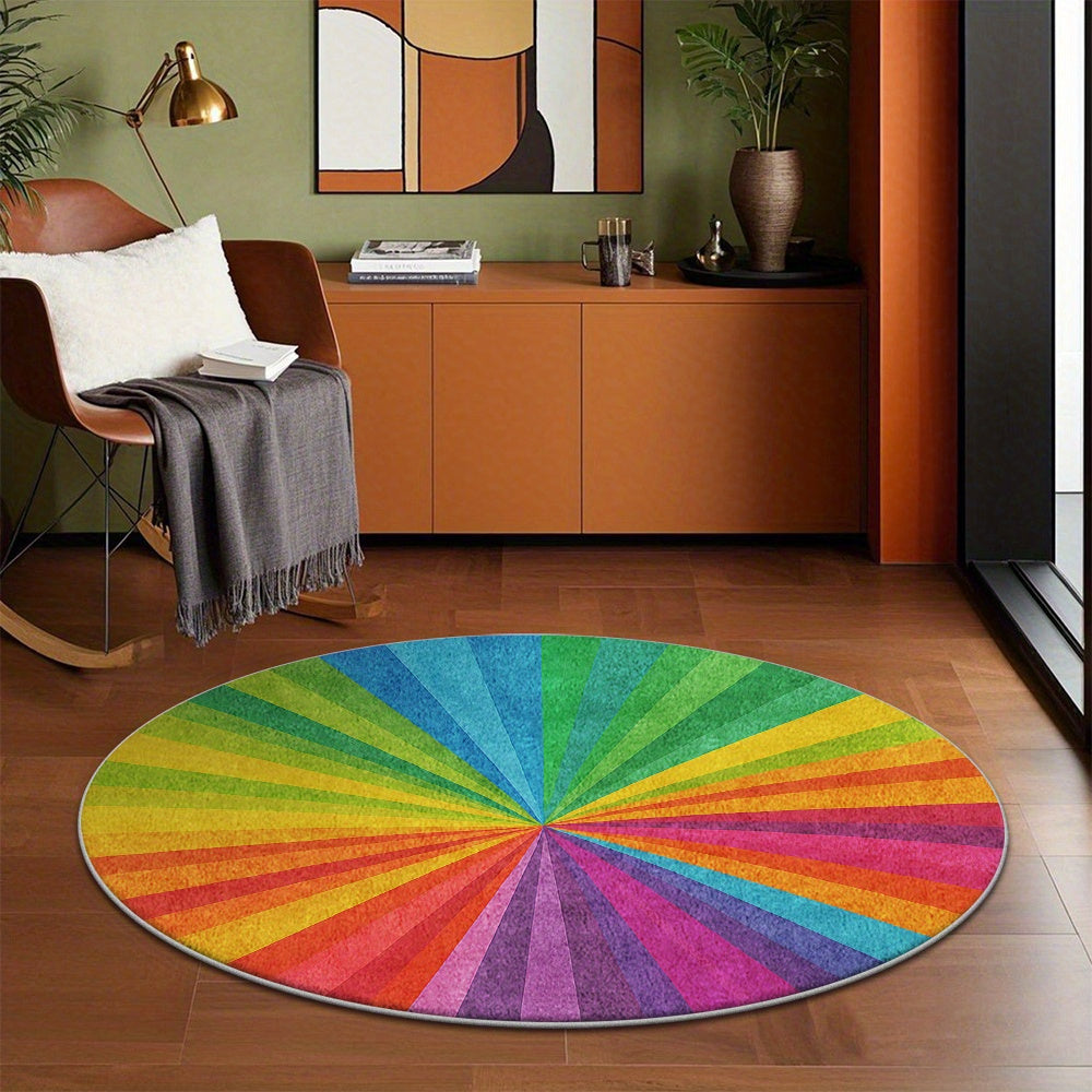 Tapis rond soleil arc-en-ciel, envers à pois, Ø 140 cm net