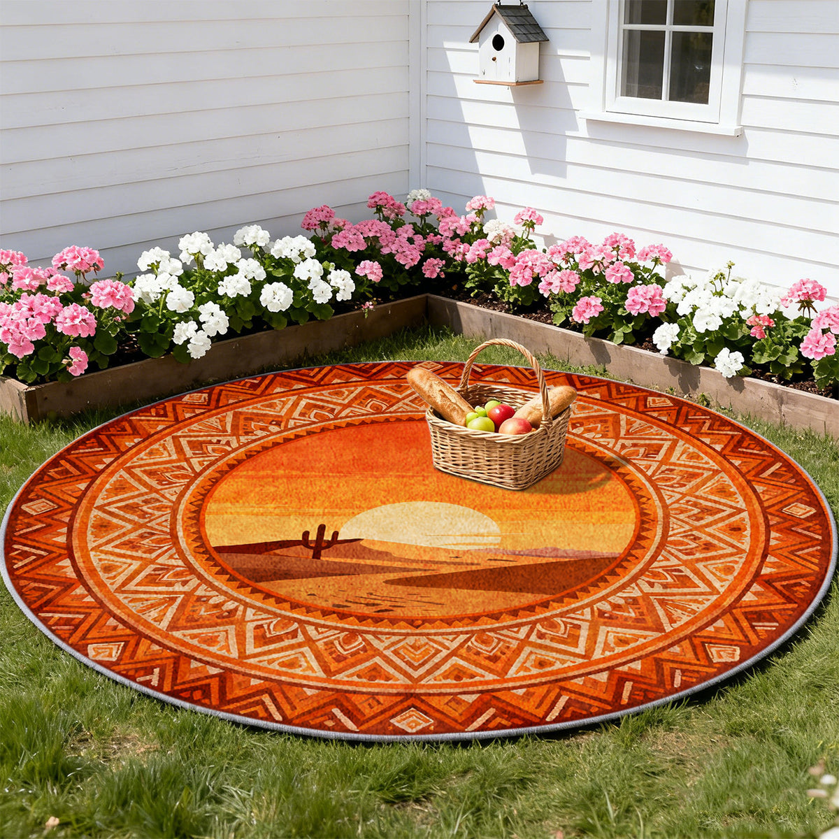 Tapis rond soleil du désert aztèque, imprimé plat Ø 80-200