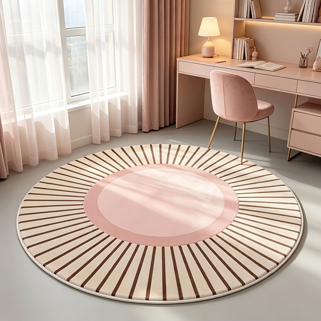 Tapis rond soleil nordique crème et brun, Ø 75, 100 ou 130 cm