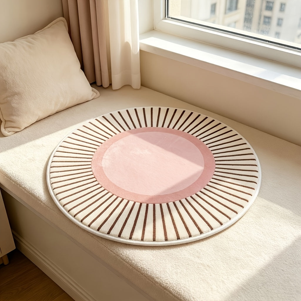 Tapis rond soleil nordique crème et brun, Ø 75, 100 ou 130 cm