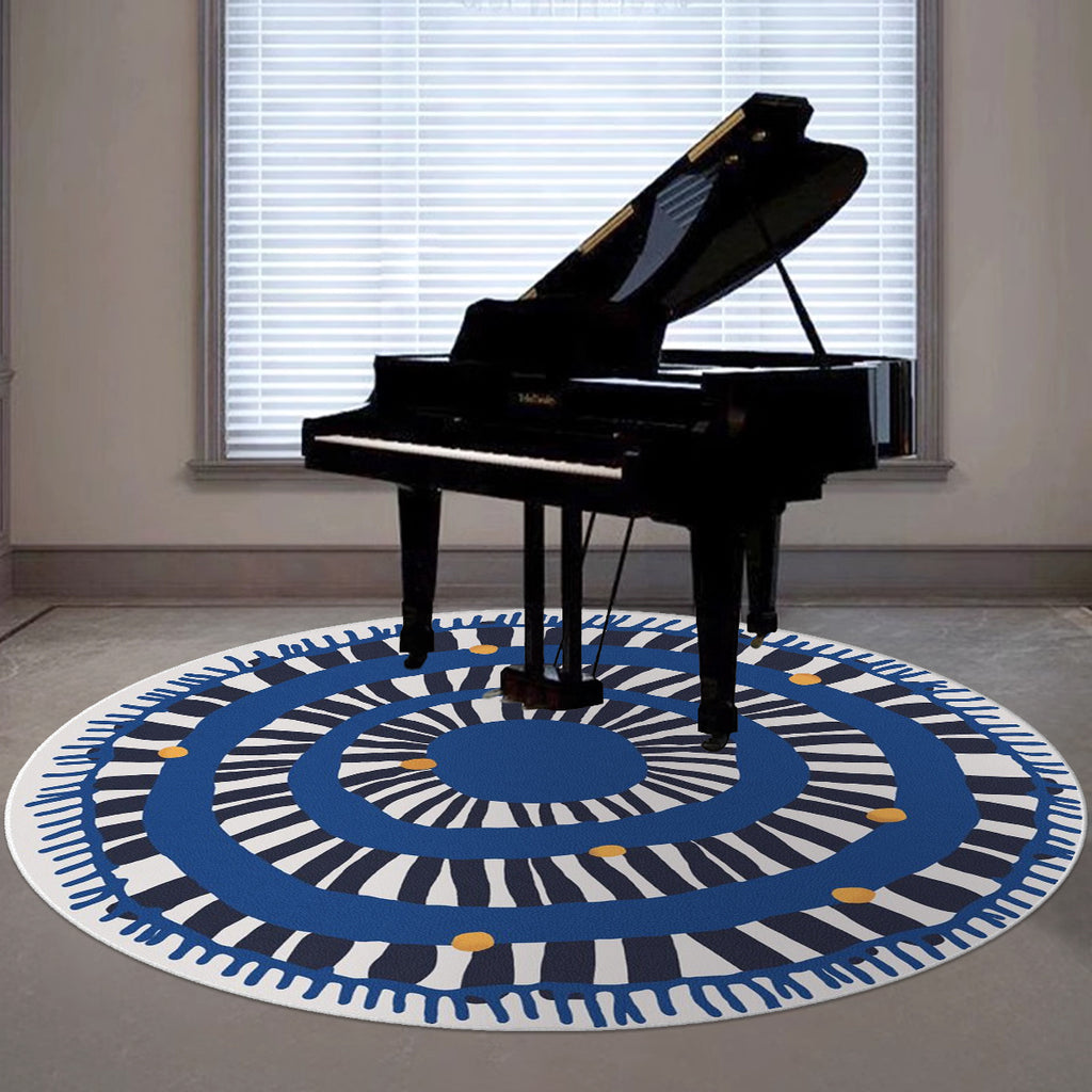 Tapis rond spirale bleue à pois jaunes, petit format Ø 80