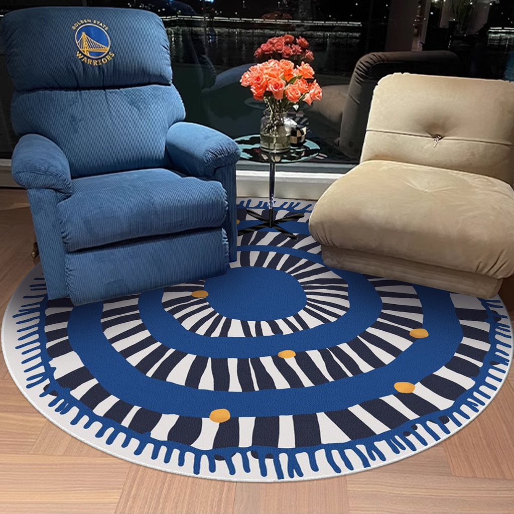 Tapis rond spirale bleue à pois jaunes, petit format Ø 80