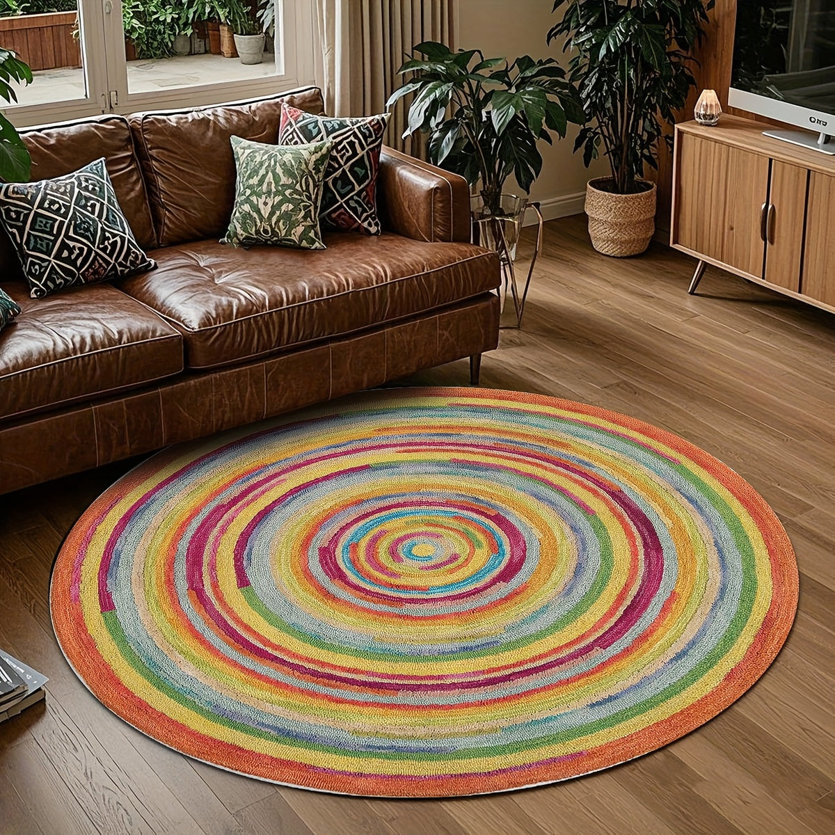 Tapis rond spirale multicolore, effet tressé main, Ø 100 cm