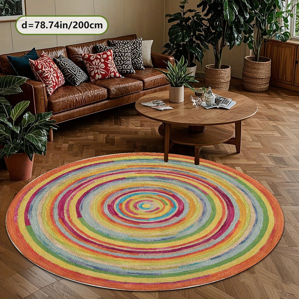 Tapis rond spirale multicolore, effet tressé main, Ø 100 cm