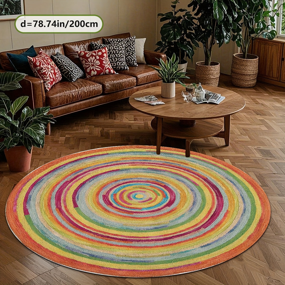 Tapis rond spirale multicolore, effet tressé main, Ø 100 cm