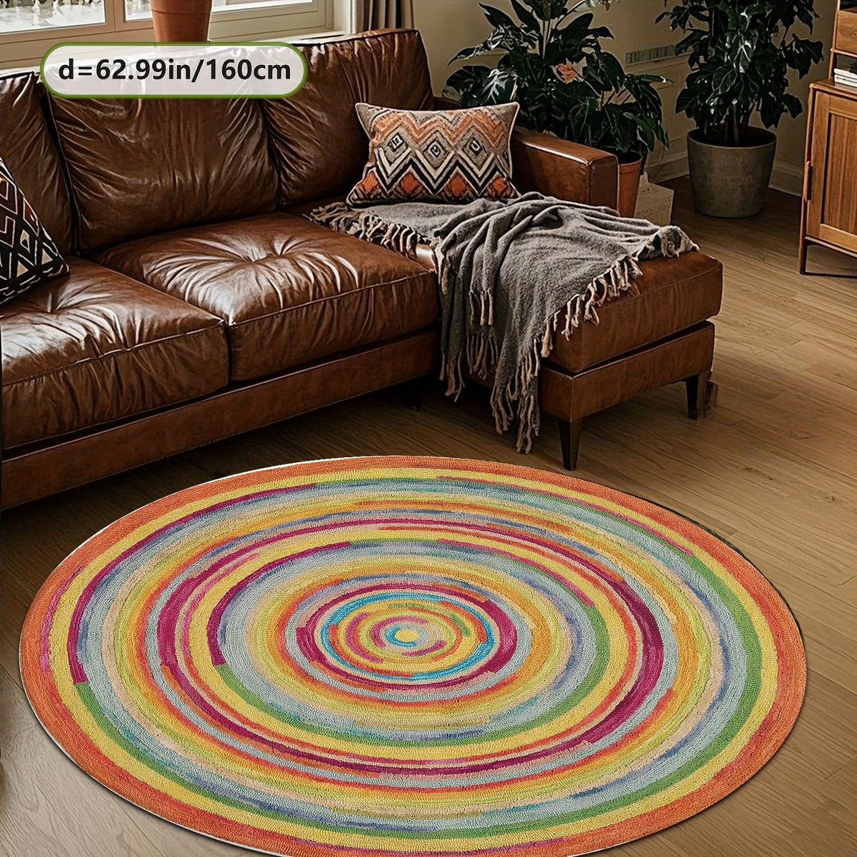 Tapis rond spirale multicolore, effet tressé main, Ø 100 cm