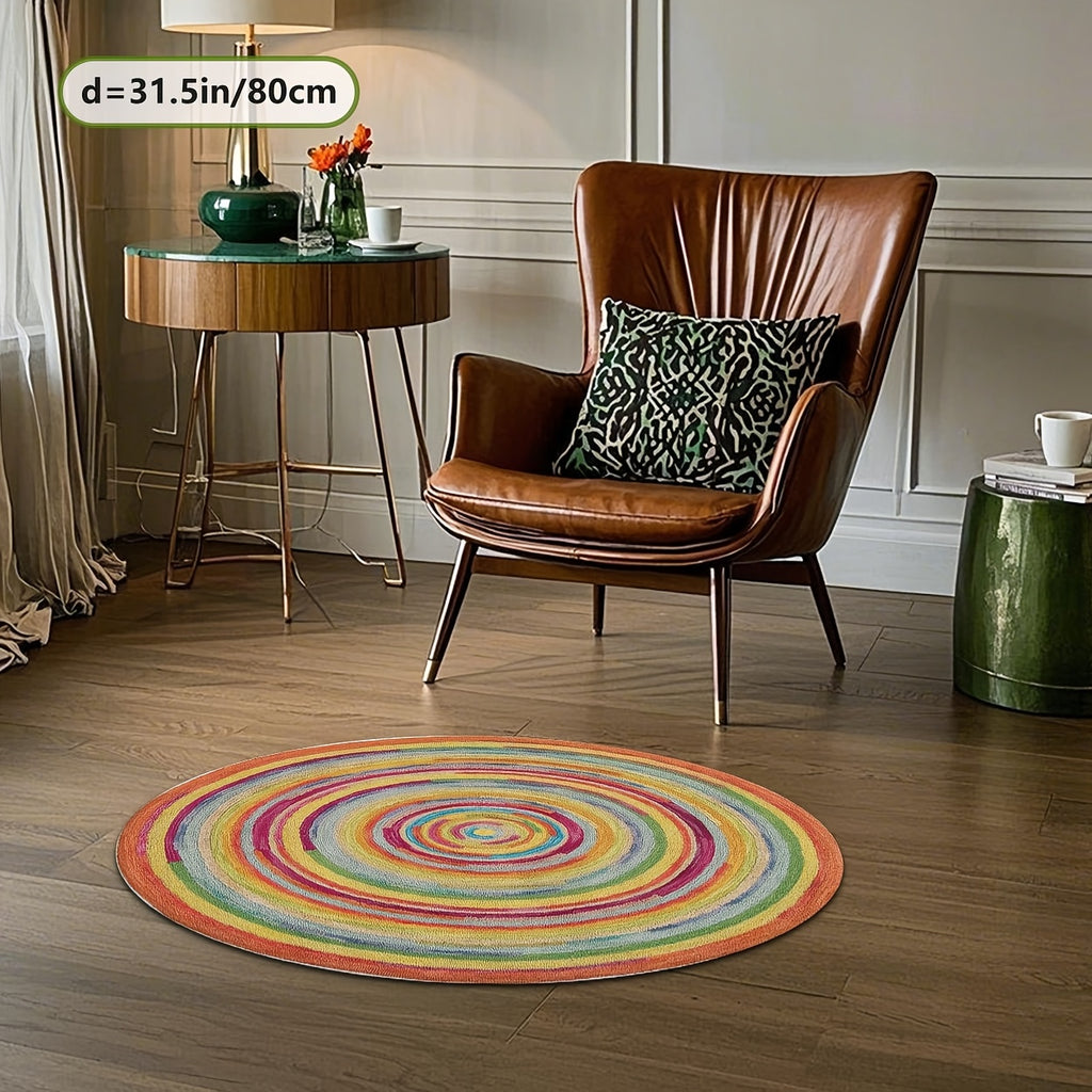 Tapis rond spirale multicolore, effet tressé main, Ø 100 cm