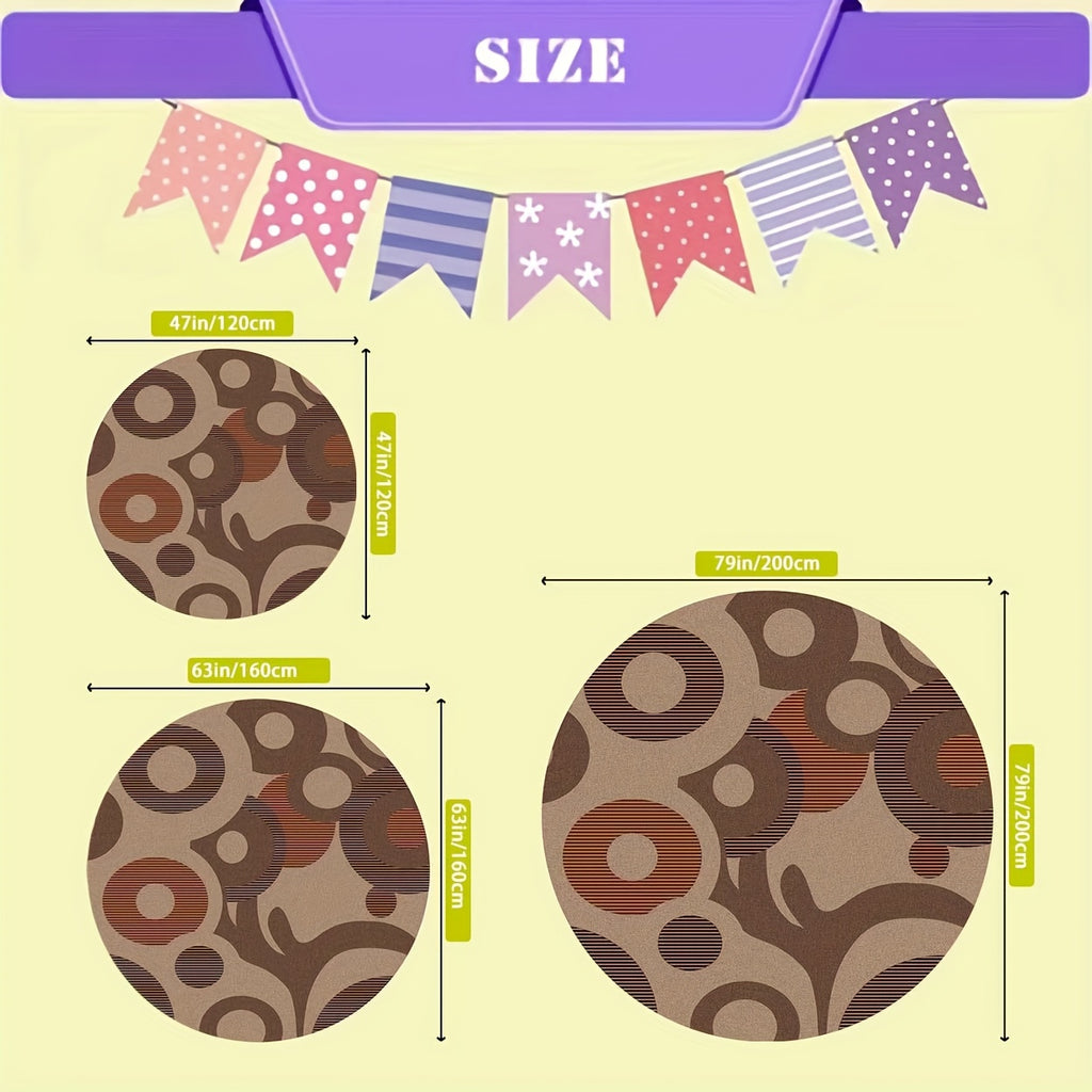 Tapis rond taupe à motif cercles rétro, Ø 160 cm unique