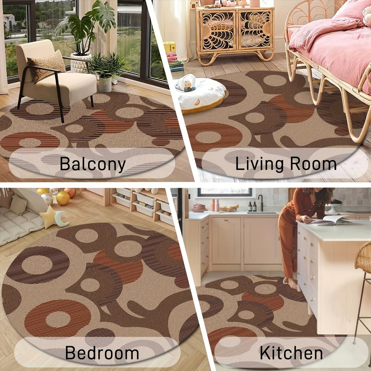 Tapis rond taupe à motif cercles rétro, Ø 160 cm unique