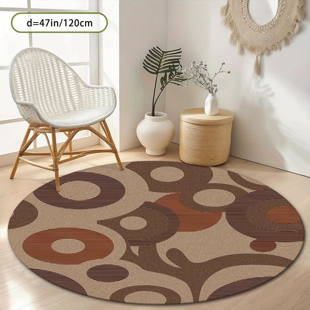 Tapis rond taupe à motif cercles rétro, Ø 160 cm unique