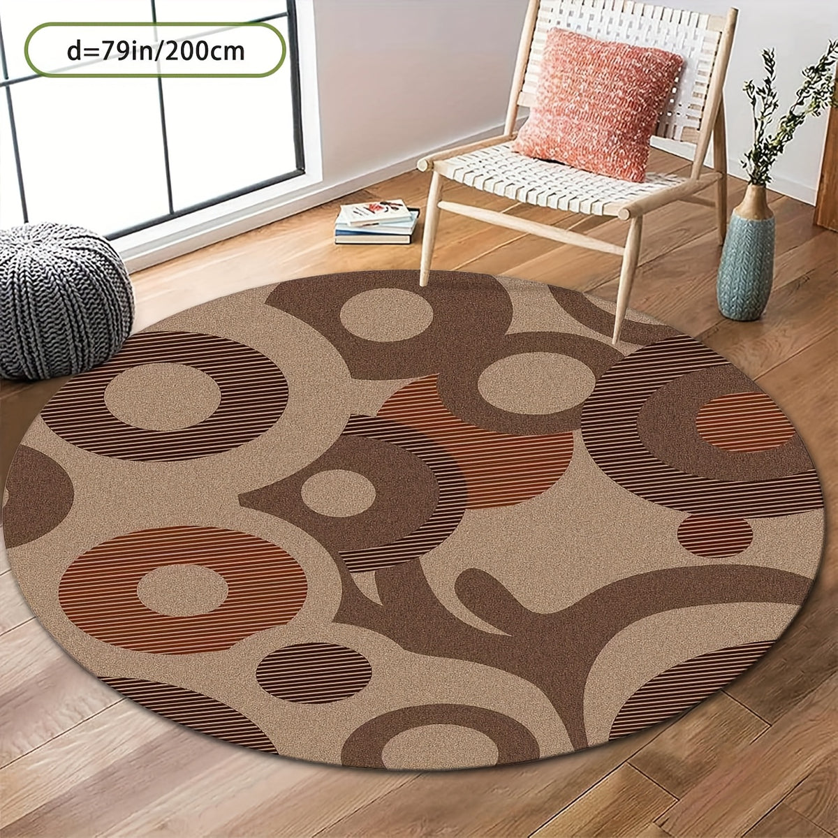 Tapis rond taupe à motif cercles rétro, Ø 160 cm unique
