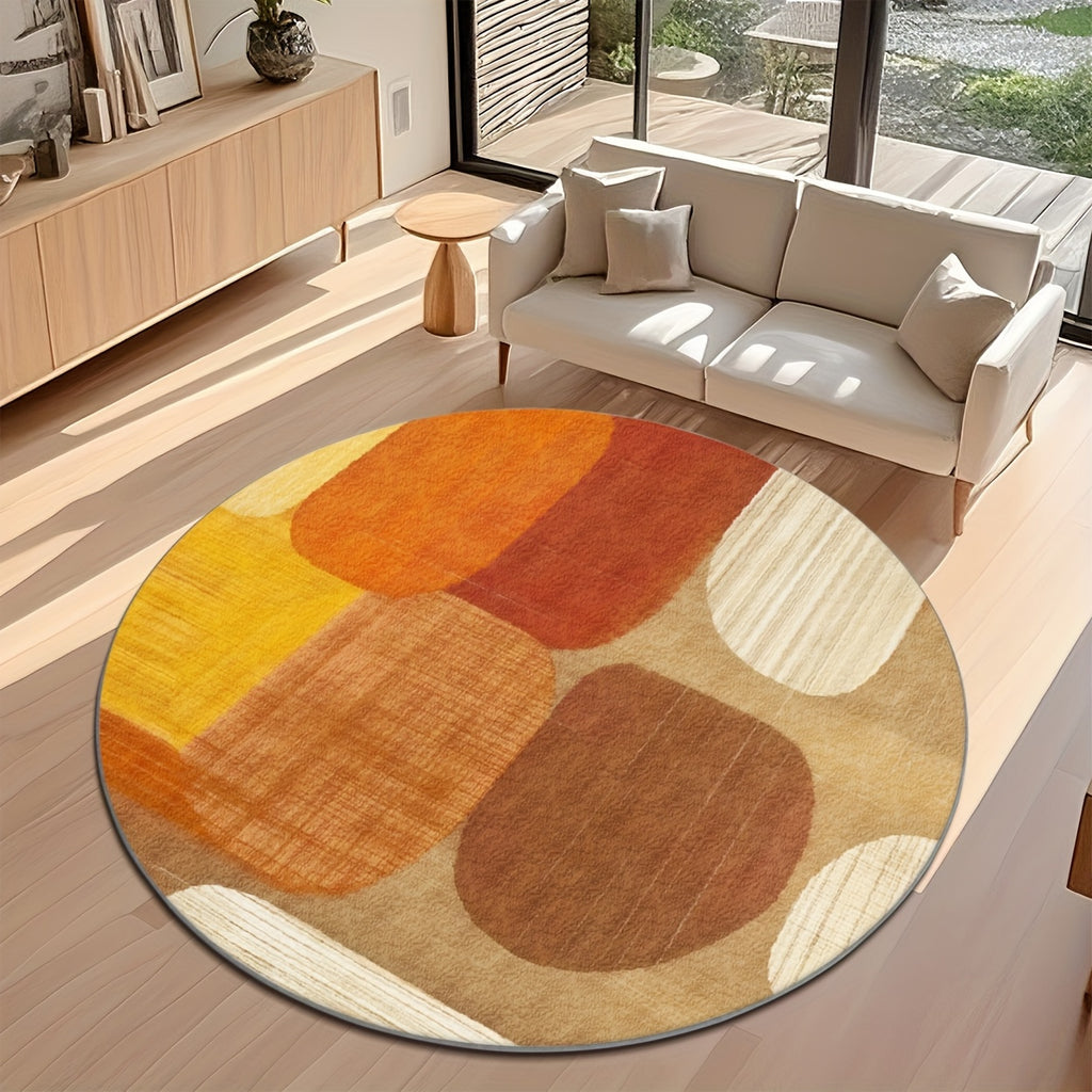 Tapis rond terracotta et jaune à blocs arrondis, Ø 80-200