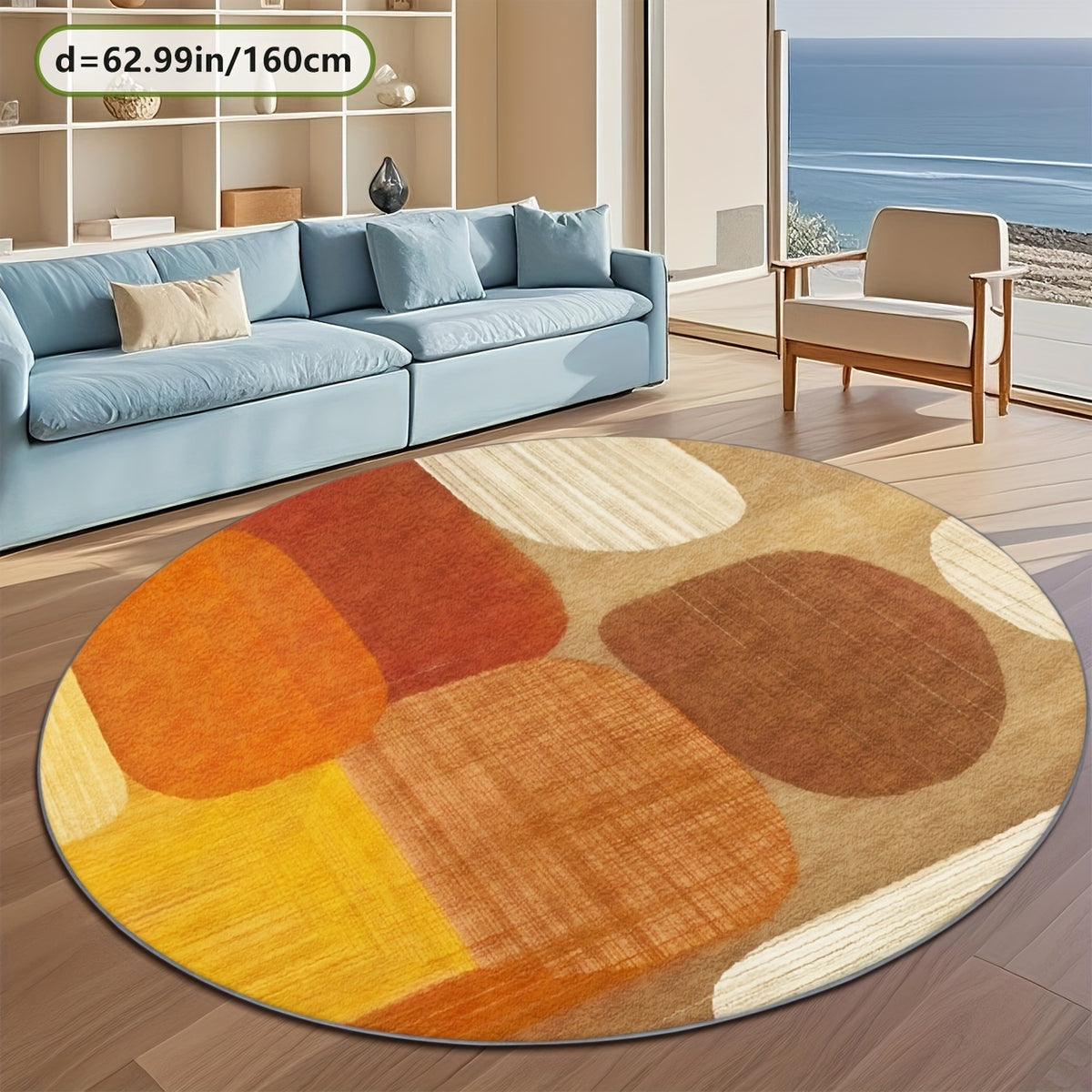 Tapis rond terracotta et jaune à blocs arrondis, Ø 80-200