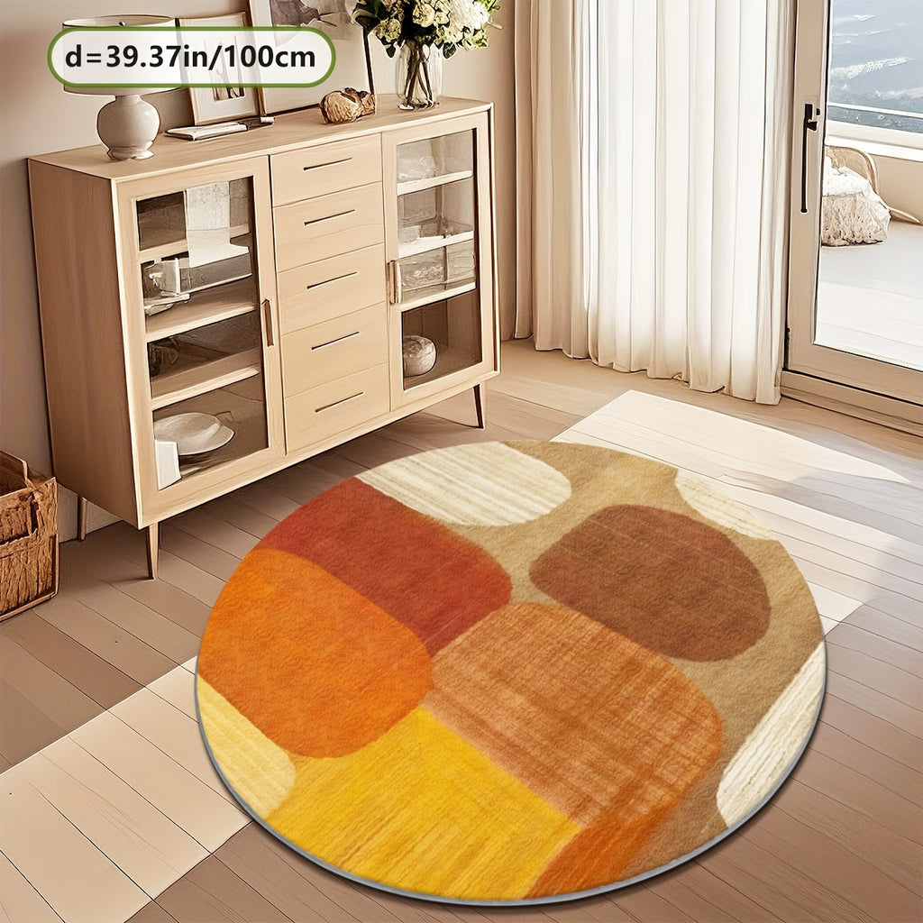 Tapis rond terracotta et jaune à blocs arrondis, Ø 80-200