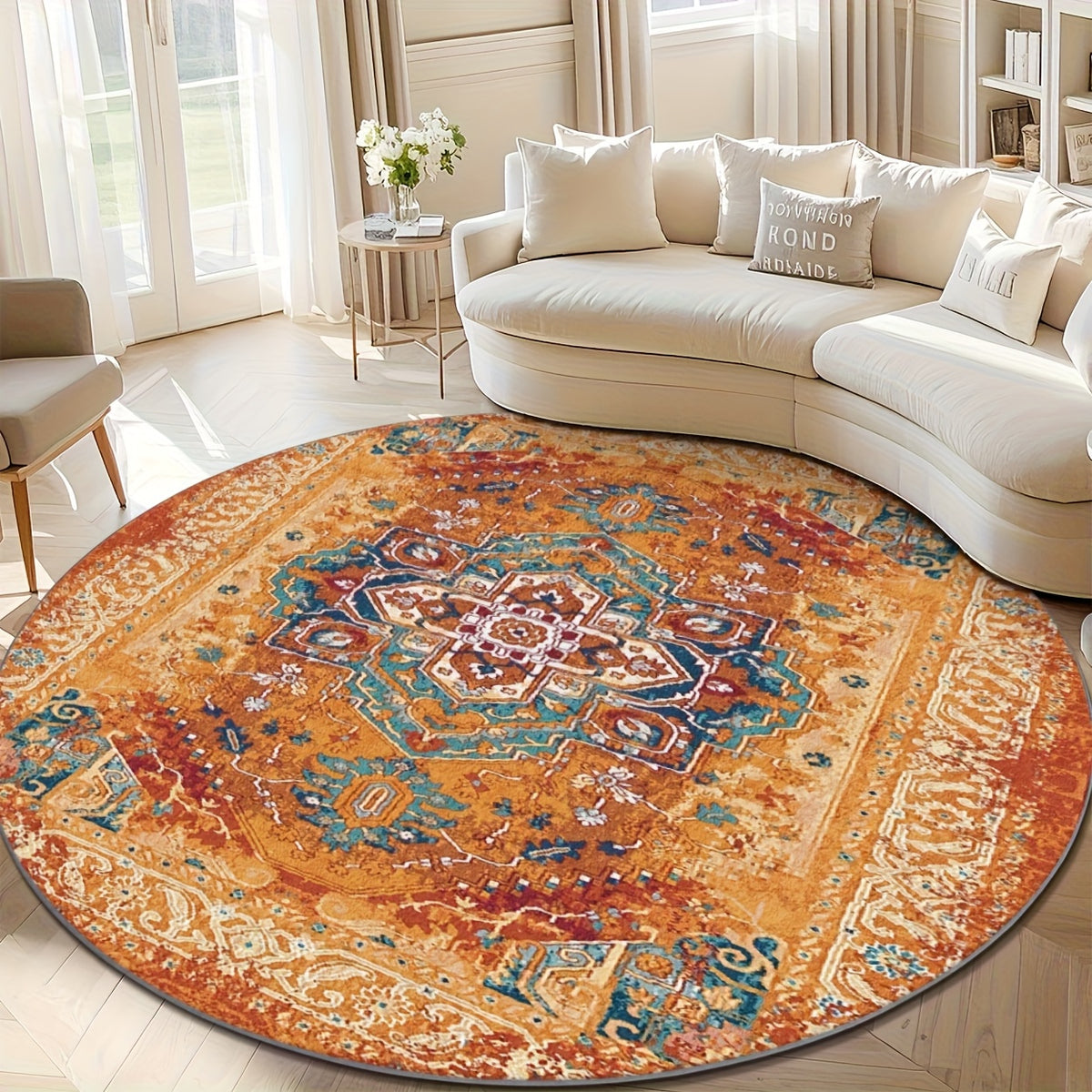 Tapis rond terracotta à motif ethnique, Ø 100 cm à pois