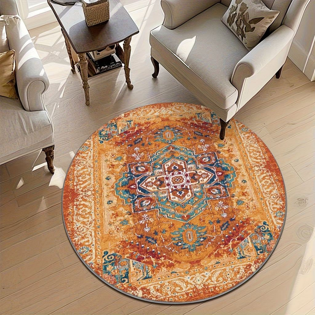 Tapis rond terracotta à motif ethnique, Ø 100 cm à pois