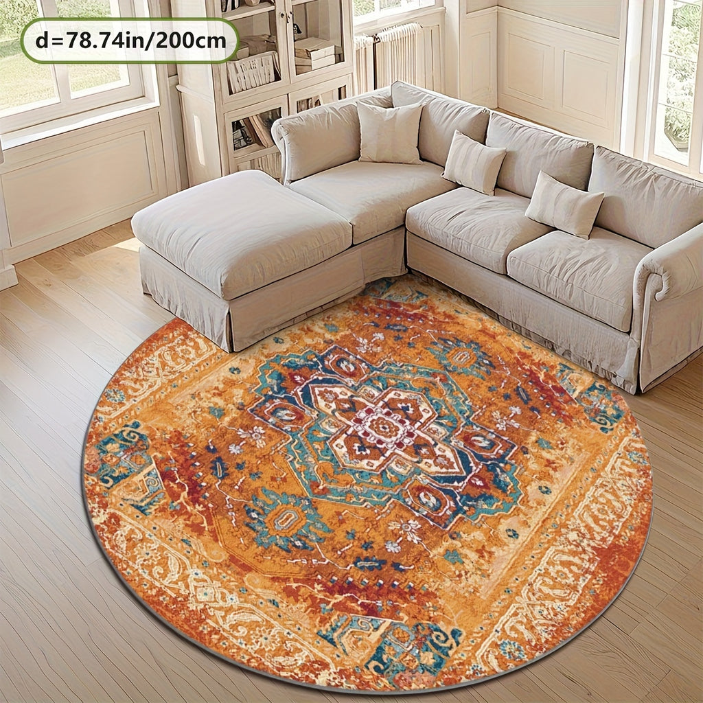 Tapis rond terracotta à motif ethnique, Ø 100 cm à pois