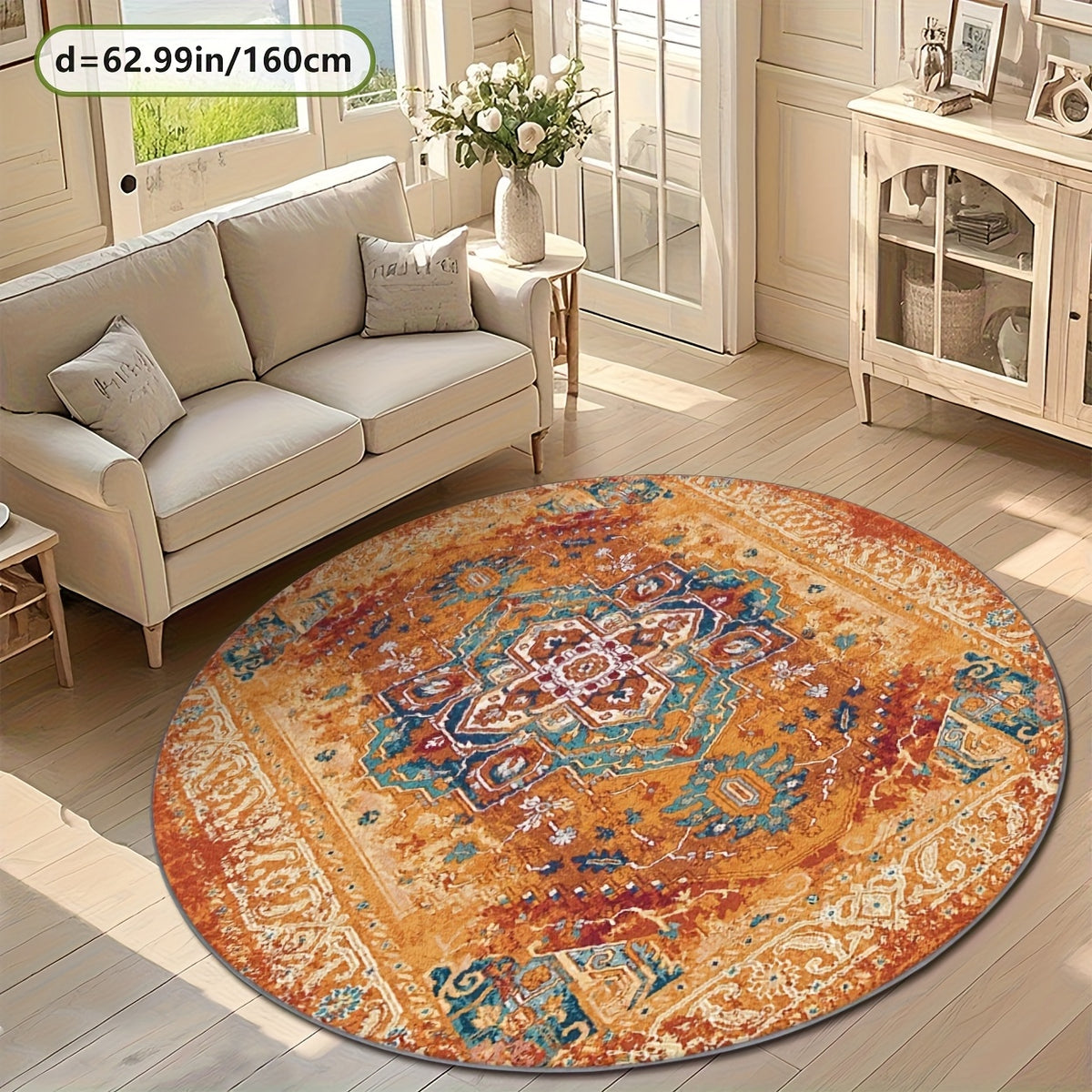Tapis rond terracotta à motif ethnique, Ø 100 cm à pois