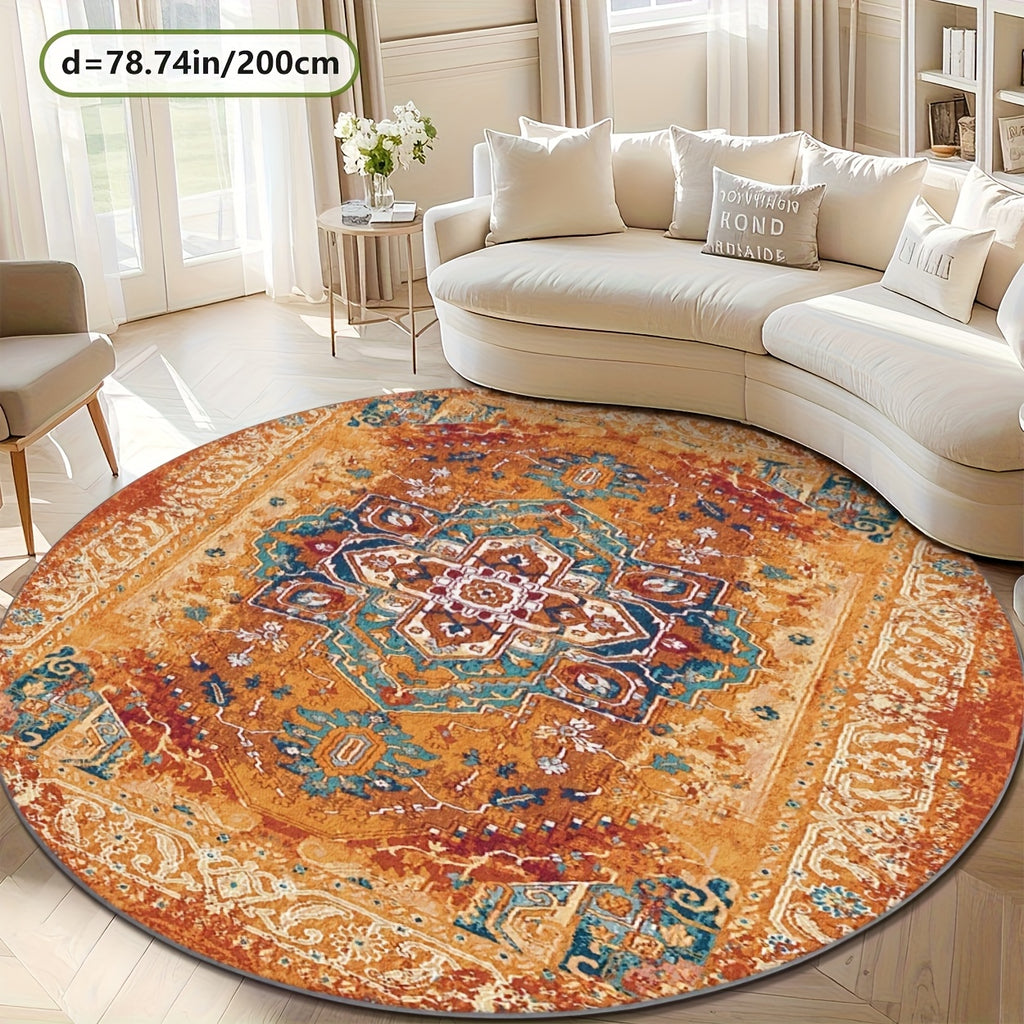 Tapis rond terracotta à motif ethnique, Ø 100 cm à pois