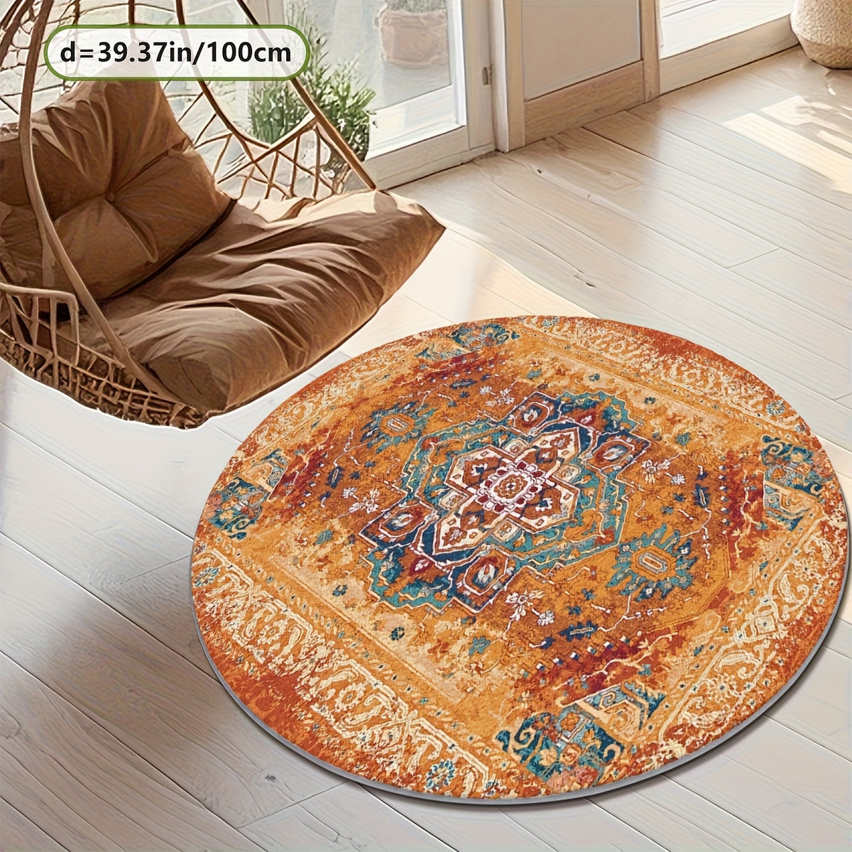 Tapis rond terracotta à motif ethnique, Ø 100 cm à pois