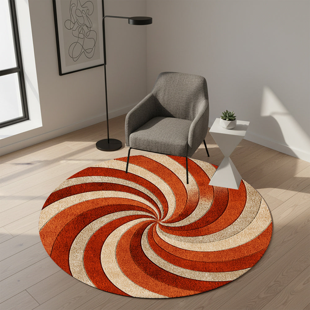 Tapis rond terracotta à motif tourbillon, un seul Ø 190 cm
