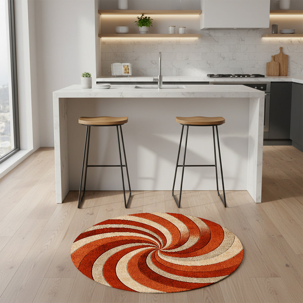 Tapis rond terracotta à motif tourbillon, un seul Ø 190 cm