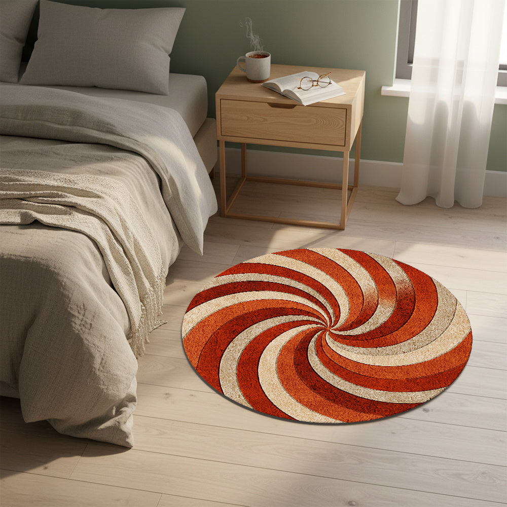 Tapis rond terracotta à motif tourbillon, un seul Ø 190 cm