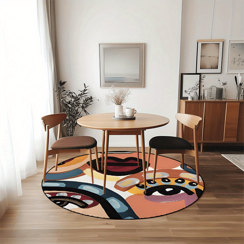 Tapis rond terracotta à visages peints à la brosse, Ø 60-160