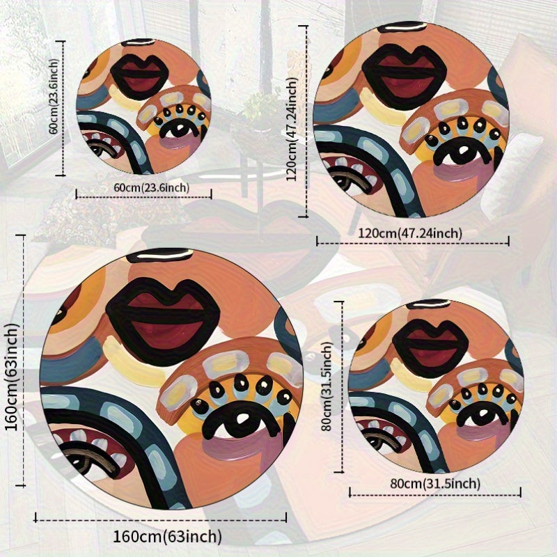 Tapis rond terracotta à visages peints à la brosse, Ø 60-160