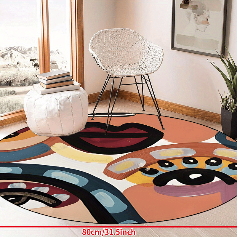 Tapis rond terracotta à visages peints à la brosse, Ø 60-160