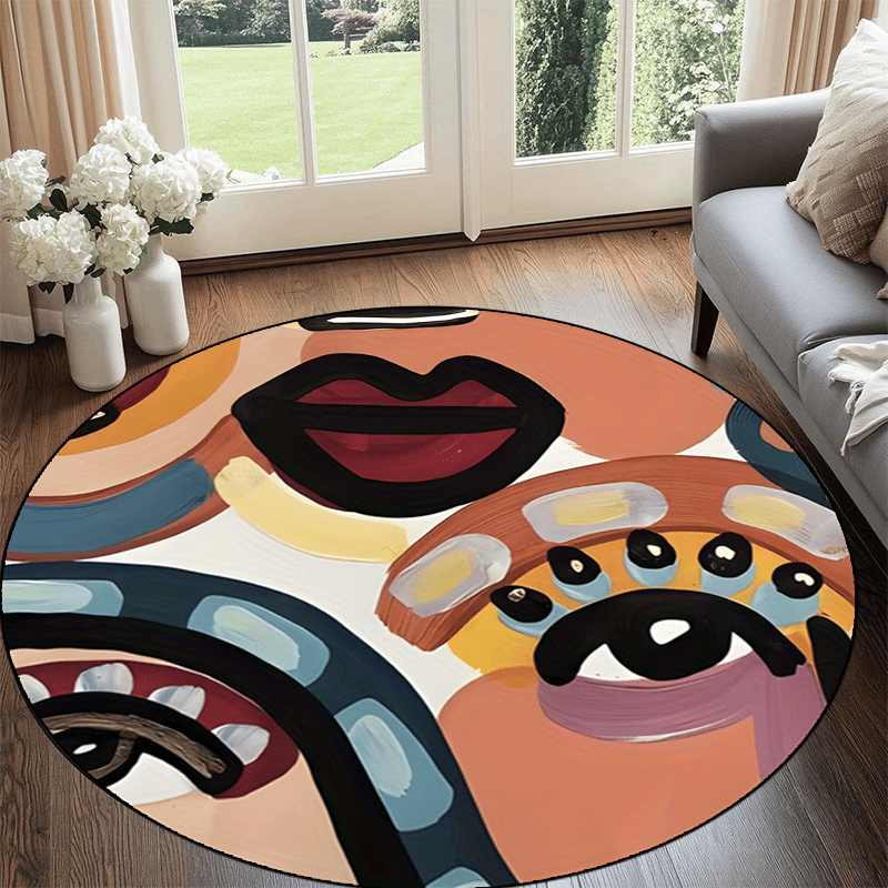 Tapis rond terracotta à visages peints à la brosse, Ø 60-160