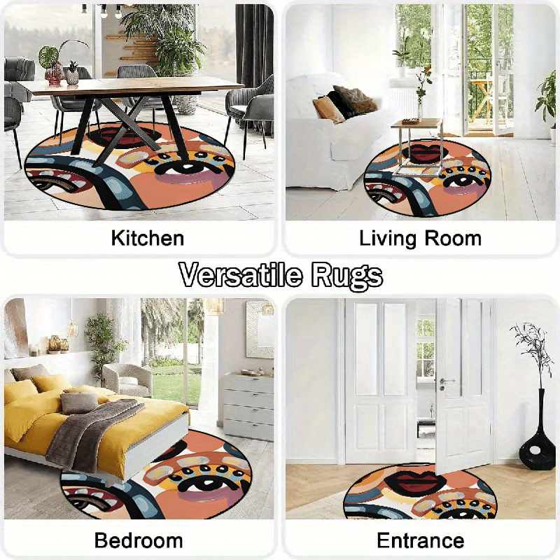 Tapis rond terracotta à visages peints à la brosse, Ø 60-160