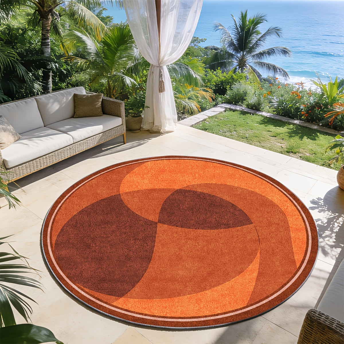 Tapis rond terre cuite et brun, poils 4 mm, Ø 80 à 200 cm