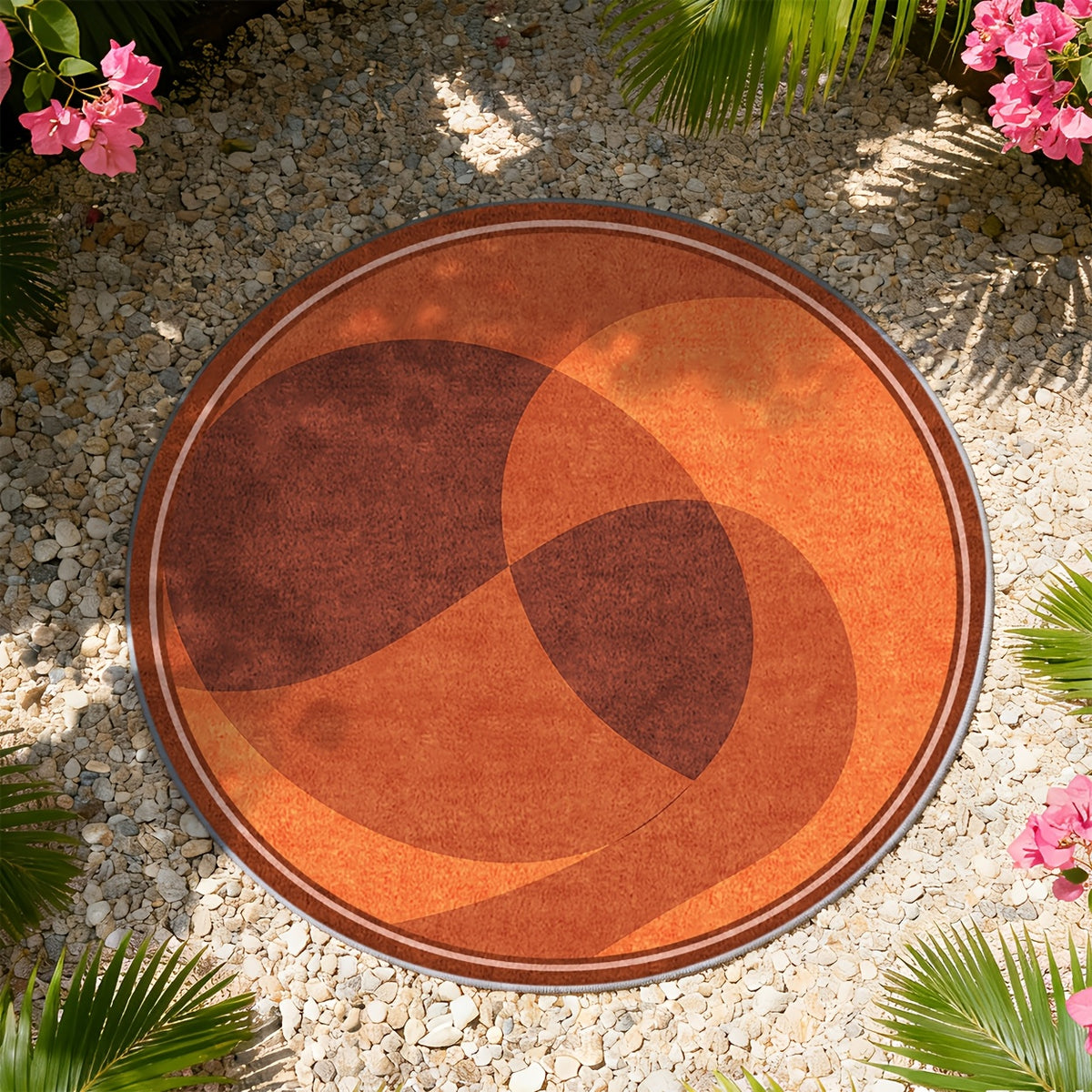 Tapis rond terre cuite et brun, poils 4 mm, Ø 80 à 200 cm