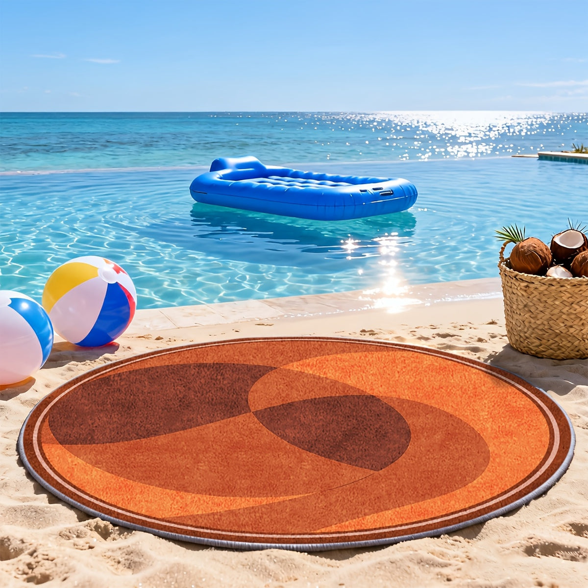 Tapis rond terre cuite et brun, poils 4 mm, Ø 80 à 200 cm