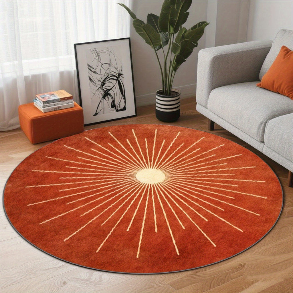 Tapis rond terre cuite à cadran solaire ivoire, dos à pois