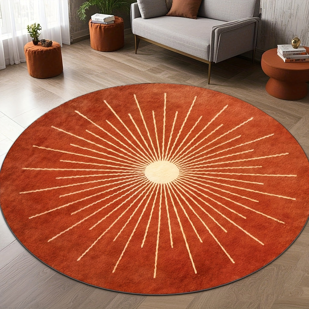 Tapis rond terre cuite à cadran solaire ivoire, dos à pois