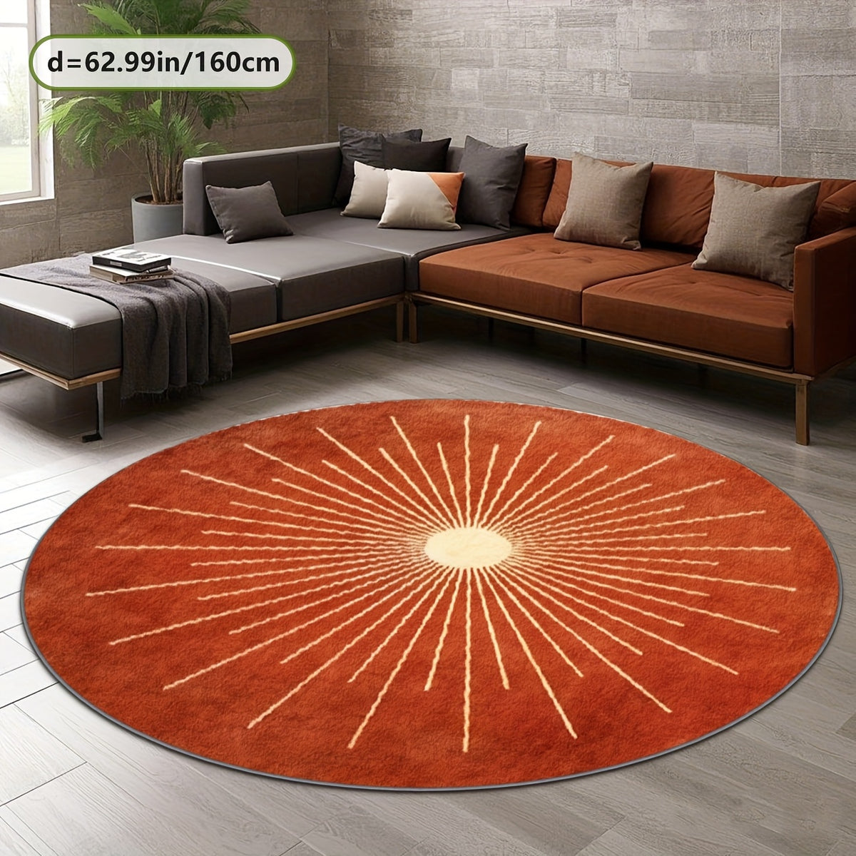 Tapis rond terre cuite à cadran solaire ivoire, dos à pois