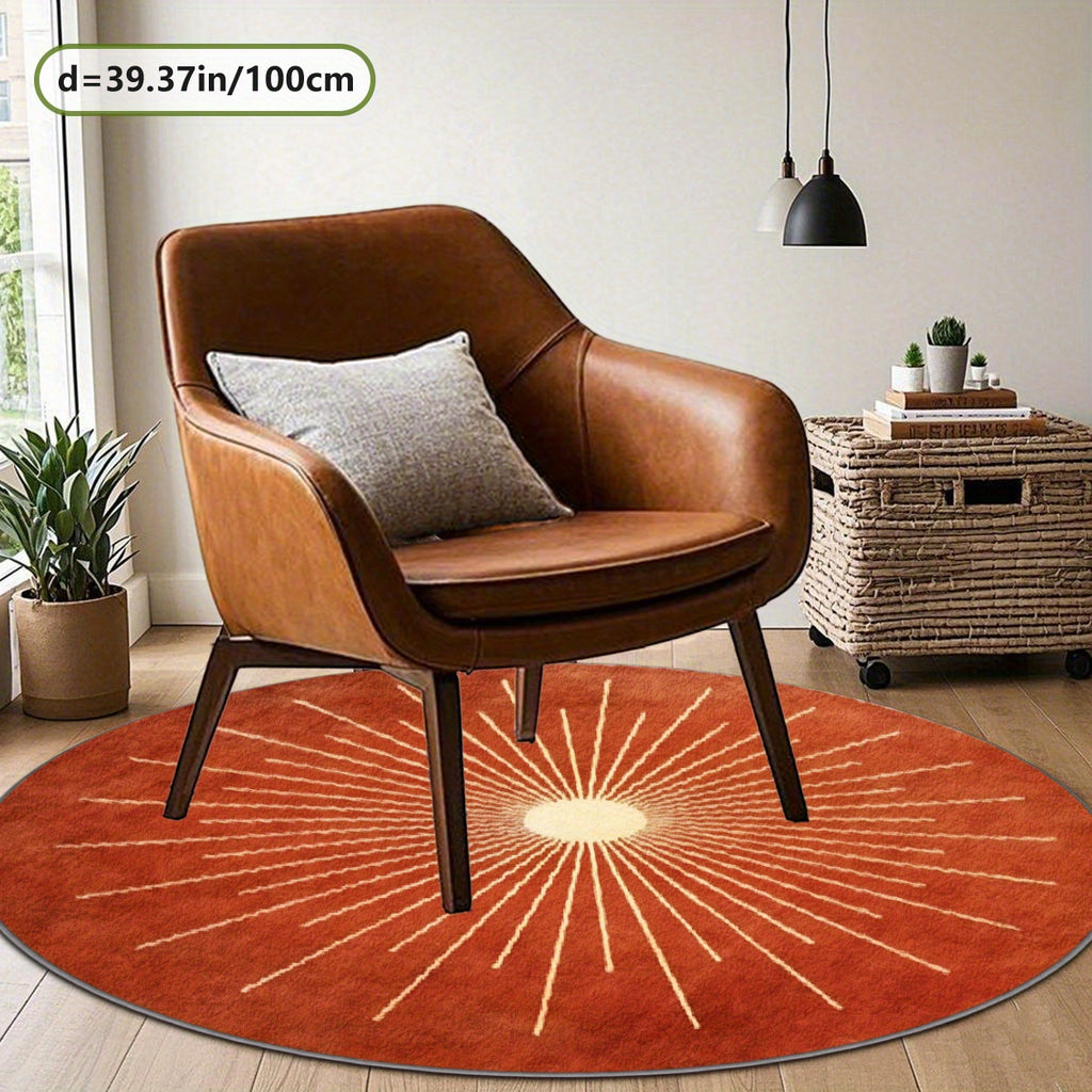 Tapis rond terre cuite à cadran solaire ivoire, dos à pois