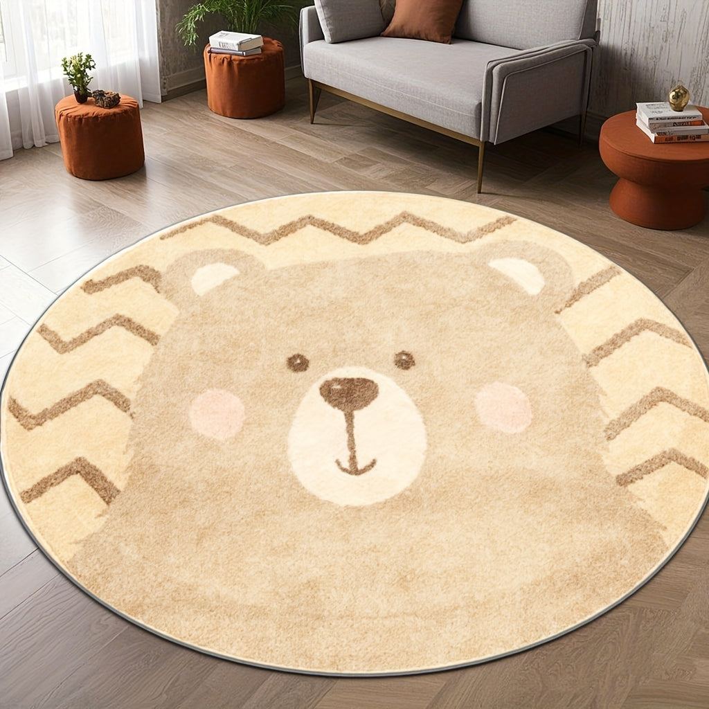 Tapis rond tête d'ours beige, dos à pois, jusqu'à Ø 200 cm