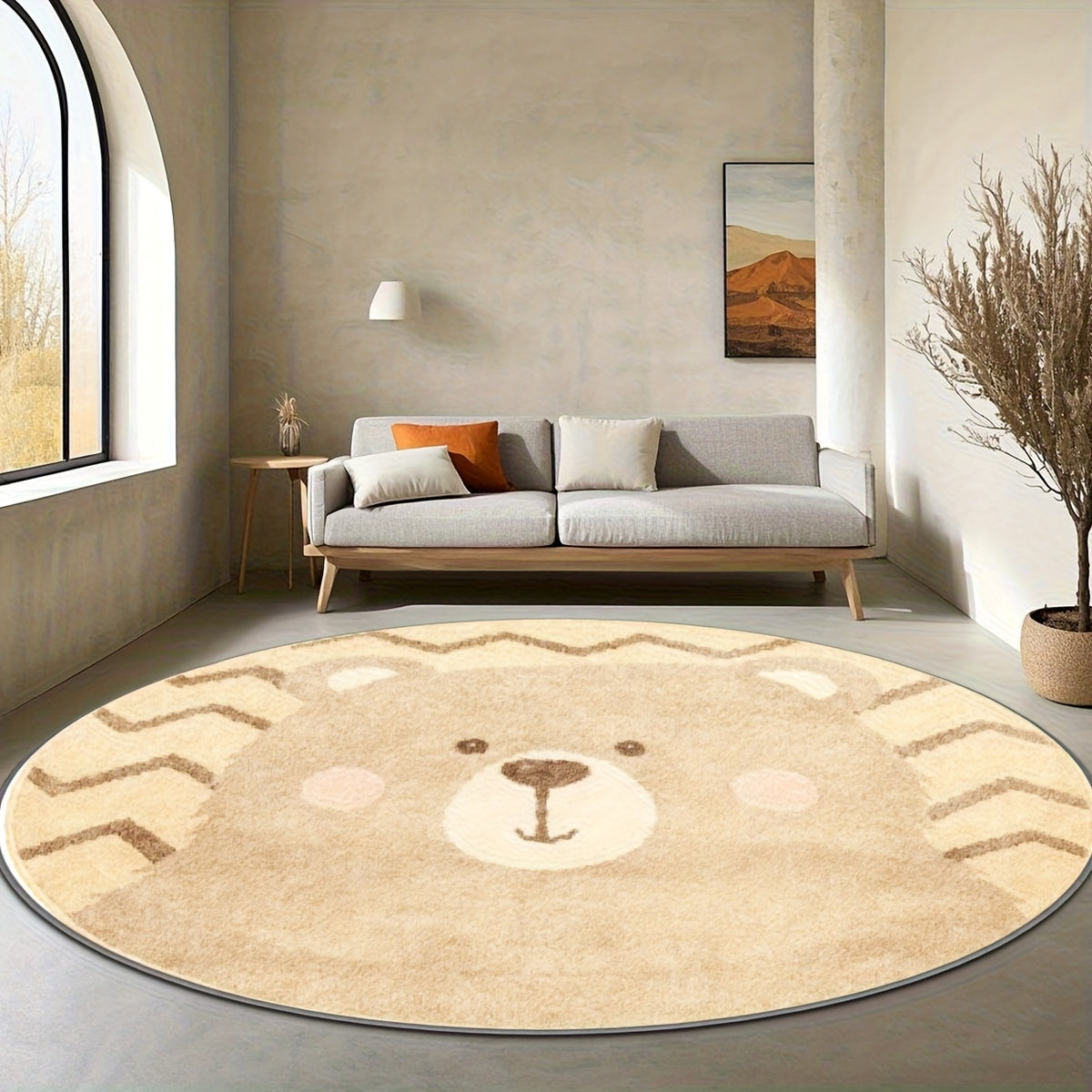 Tapis rond tête d'ours beige, dos à pois, jusqu'à Ø 200 cm
