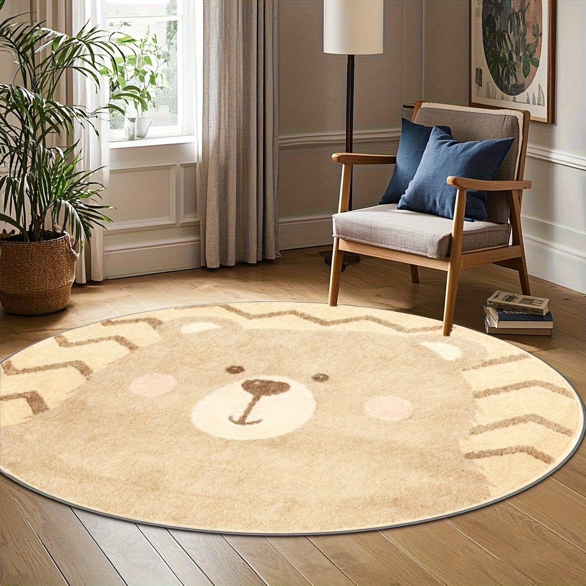 Tapis rond tête d'ours beige, dos à pois, jusqu'à Ø 200 cm