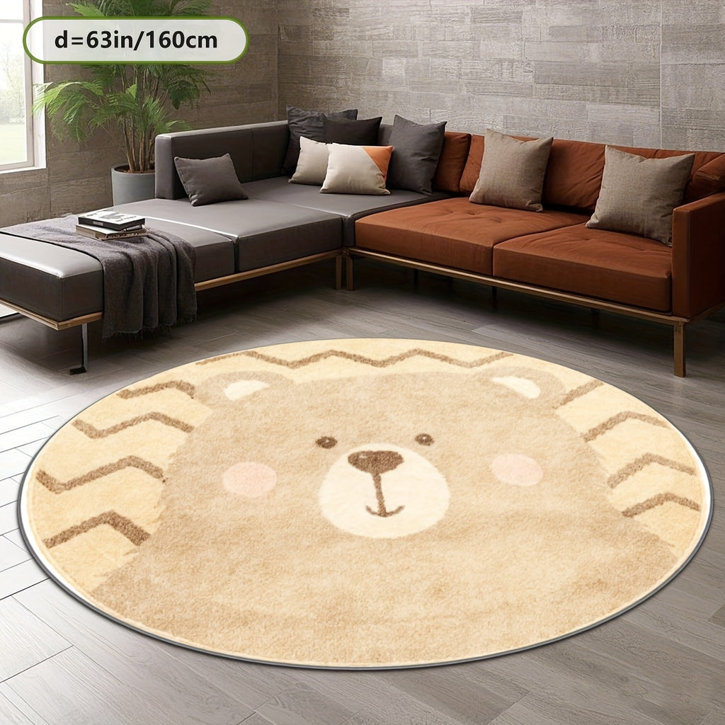 Tapis rond tête d'ours beige, dos à pois, jusqu'à Ø 200 cm