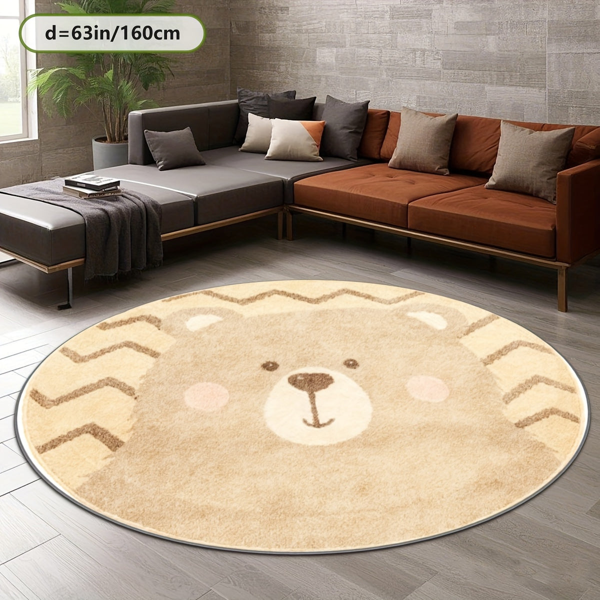 Tapis rond tête d'ours beige, dos à pois, jusqu'à Ø 200 cm