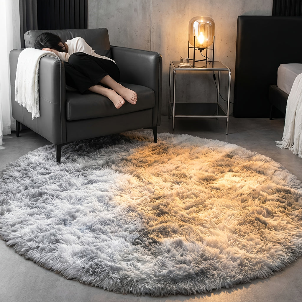 Tapis rond tie-dye gris clair, trois formats de 60 à 200 cm