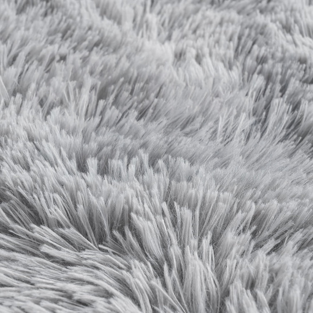 Tapis rond shaggy gris tie-dye, poils longs, 4 diamètres