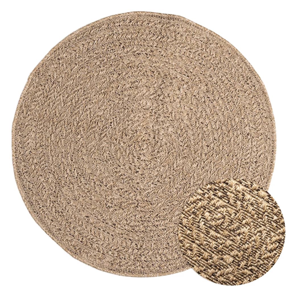 Tapis rond tissé effet corde, crème ou marron, extérieur