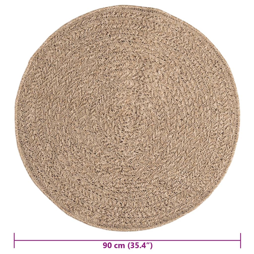 Tapis rond tissé effet corde, crème ou marron, extérieur