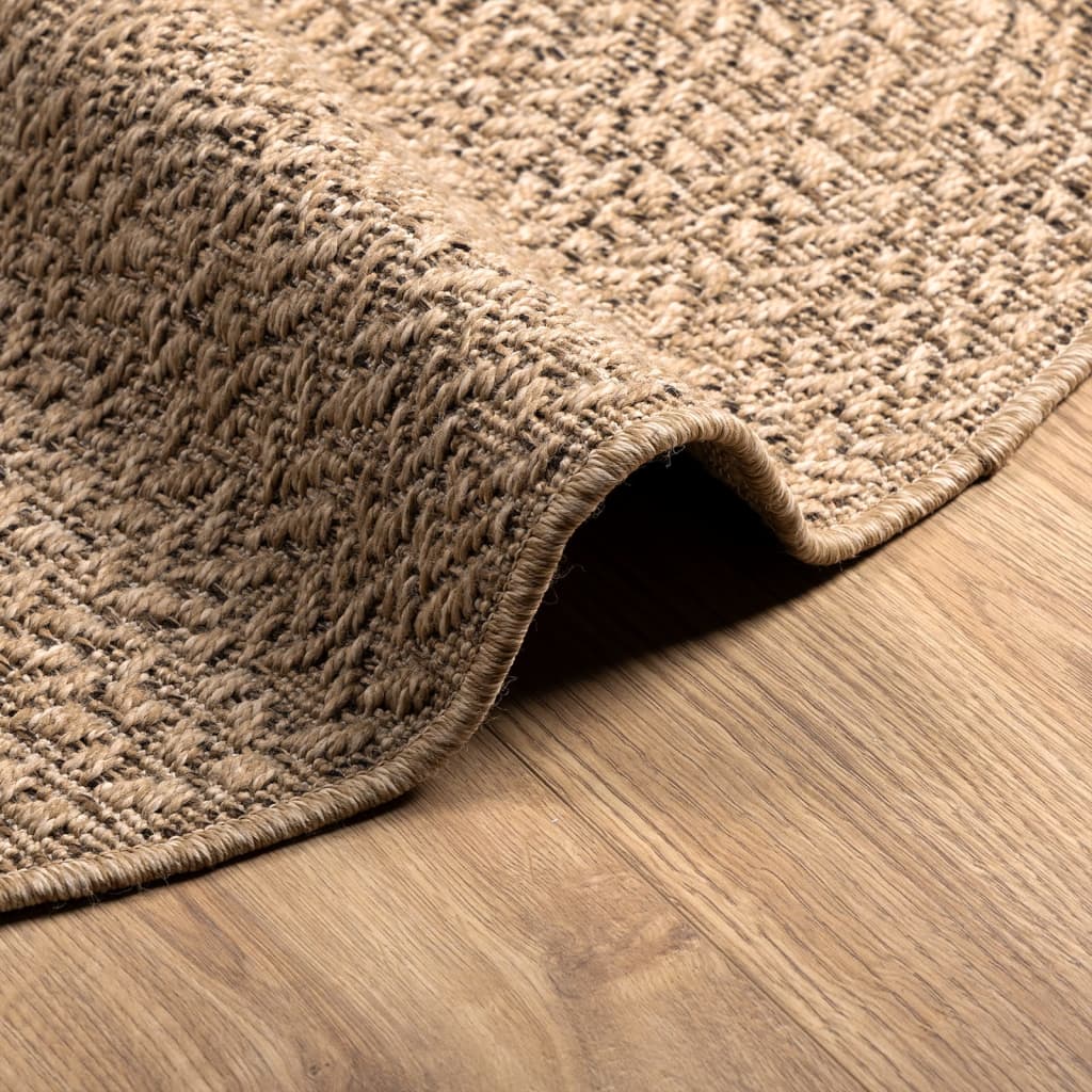 Tapis rond tissé effet corde, crème ou marron, extérieur